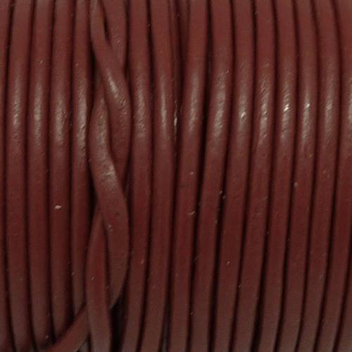 2m cordon cuir rond 2,5mm de couleur bordeaux, rouge marsala grenat mat terne 