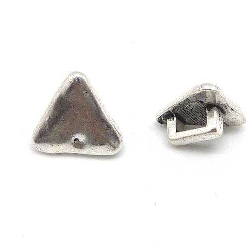 10 perles passant triangle slide pour lanière de 4mm en métal argenté martelé 