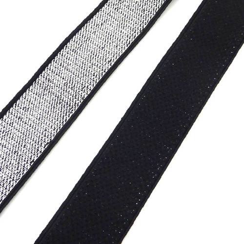 50cm ruban galon élastique 20mm argenté bordure noire très belle qualité et très brillant pour headband 