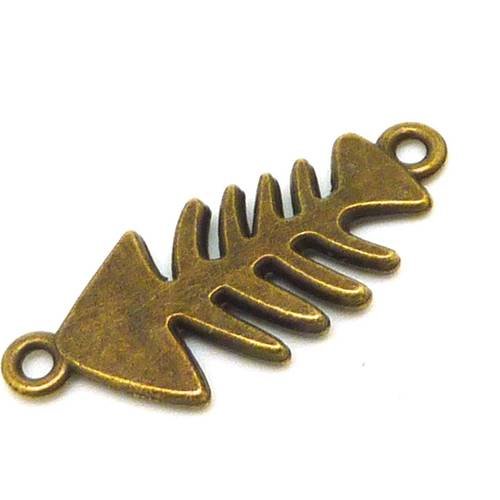 3 connecteurs poisson arrête squelette 31mm x 13mm en métal de couleur bronze - intercalaire, perle de jonction 