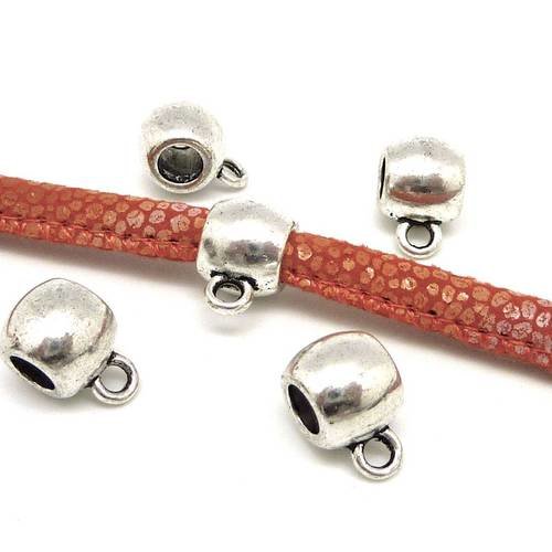 5 bélières, perles support breloque en métal argenté lisse pour cordon de 4,5mm 