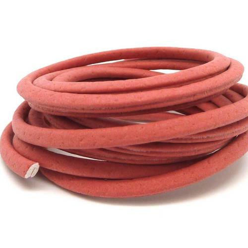 1,3m cordon plat simili cuir, synthétique 3,5mm légèrement arrondi de couleur rose rouge, corail mat 
