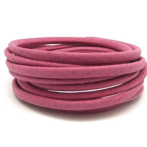1,3m cordon plat simili cuir, synthétique 3,5mm légèrement arrondi de couleur rose fuchsia mat 
