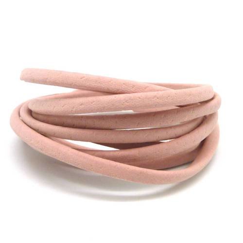 1,3m cordon plat simili cuir, synthétique 3,5mm légèrement arrondi de couleur rose pastel, rose dragée pâle 