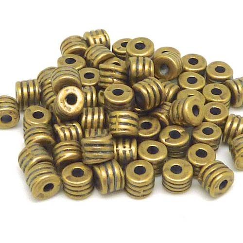 50 perles connecteur mini tube strié en métal de couleur bronze 4,5mm - bracelet wrap