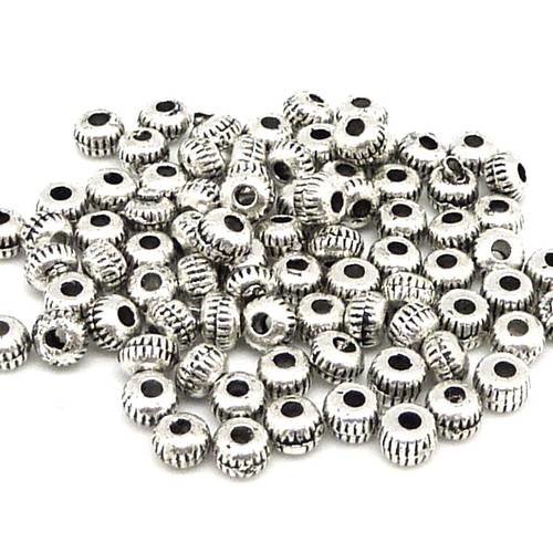 100 mini perles 3,3mm en métal argenté fine et petite striée - bracelet wrap