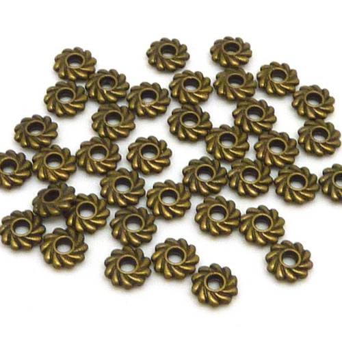 100 mini perles intercalaire rondelle anneau travaillé 4,9mm en métal de couleur bronze 