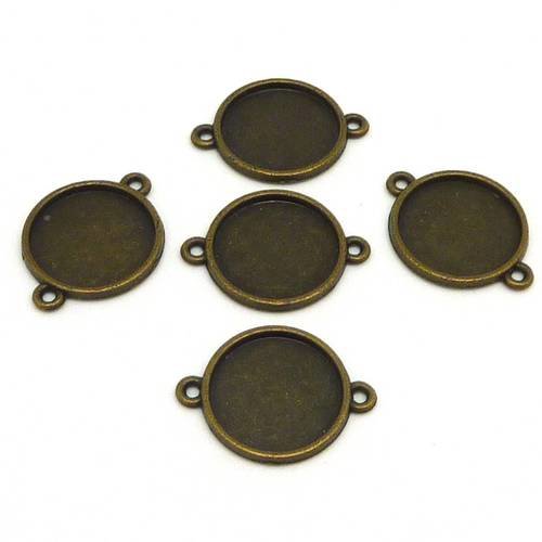 5 supports cabochon connecteur rond pour cabochon 16mm en métal de couleur bronze