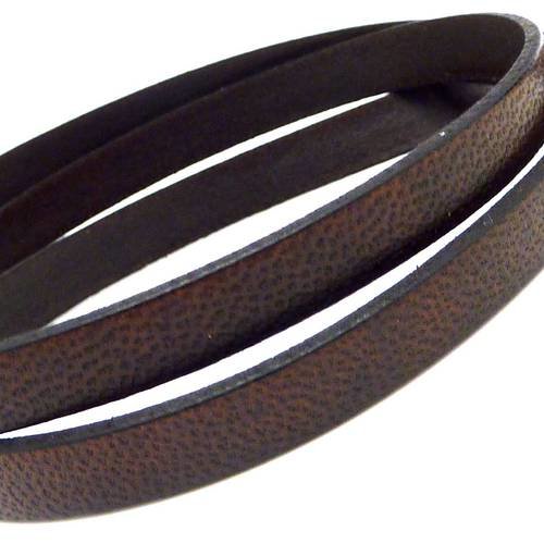 R-20cm lanière cuir plat 10mm texturé de couleur marron foncé - cuir veritable 