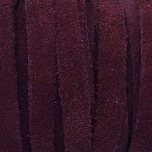 50cm de cordon daim plat 7mm de couleur bordeaux, grenat rouge marsala - daim veritable - cuir
