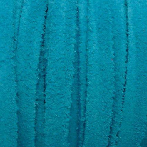 50cm de cordon daim plat 7mm de couleur bleu turquoise - daim veritable - cuir