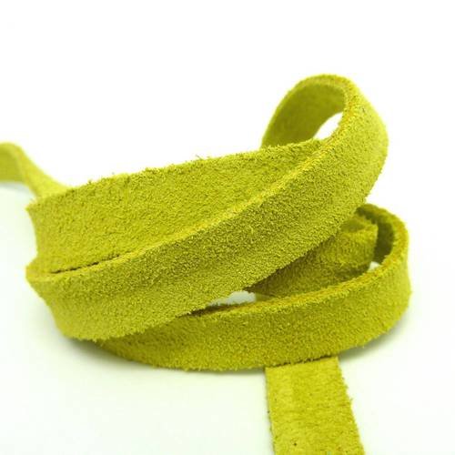 50cm de cordon daim plat 10mm de couleur vert anis, jaune anis, jaune chartreuse - daim veritable - cuir 