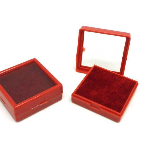 Lot de 5 petits écrins carré, boite de rangement en plastique 4cm x 4cm x 1,5cm de couleur rouge perles, bijoux, scrapbooking, 