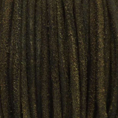 1m de cordon cuir rond 3mm de couleur vert kaki très foncé rustique - cuir veritable 