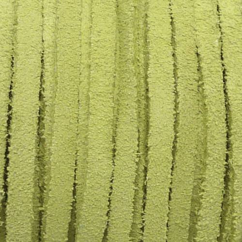 1m de cordon daim plat 4mm de couleur vert jaune anis pâle, chartreuse - daim veritable - cuir retourne