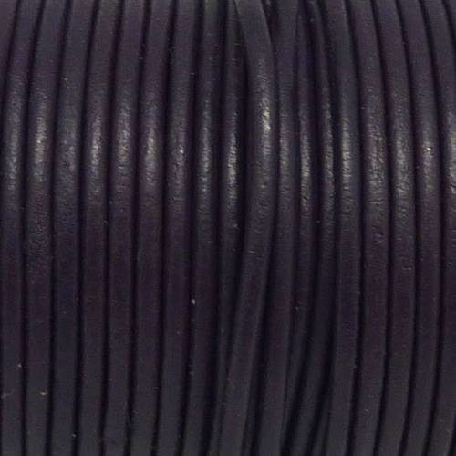 2m cordon cuir rond 2mm de couleur lilas, violet foncé 