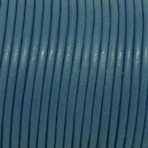 2m cordon cuir rond 2mm de couleur bleu céruléen