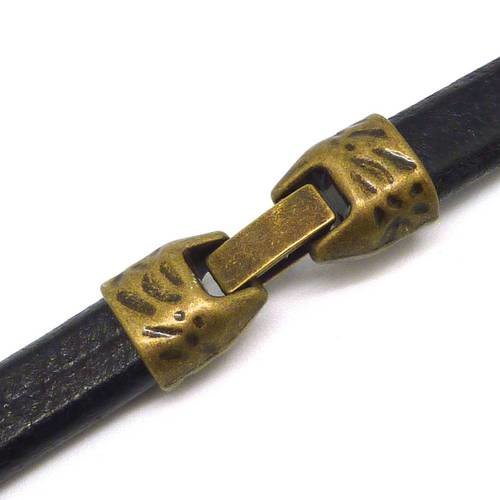 Fermoir clip pour cuir régaliz 10,5 x 7,3mm cuir regaliz en métal de couleur bronze martelé