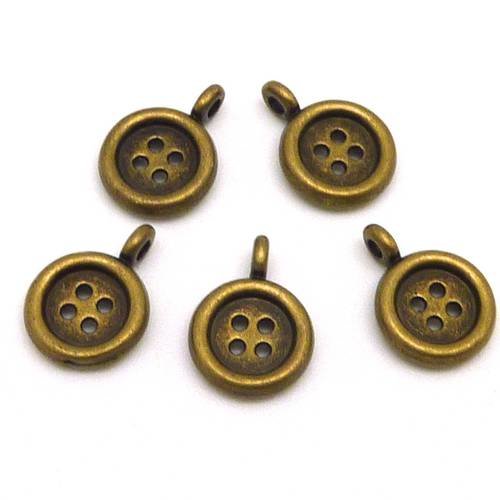 20 breloques bouton en métal de couleur bronze 12,8mm 