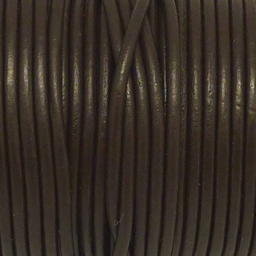 2m cordon cuir rond 2mm de couleur marron foncé, brun