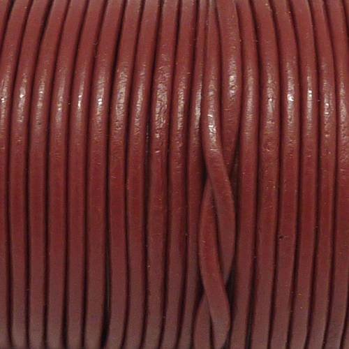 2m cordon cuir rond 2mm de couleur bordeaux, rouge marsala