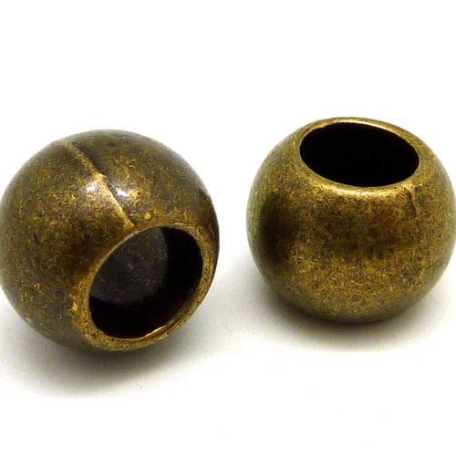 2 grosses perles ronde 16mm en métal de couleur bronze à gros trou 8,5mm 