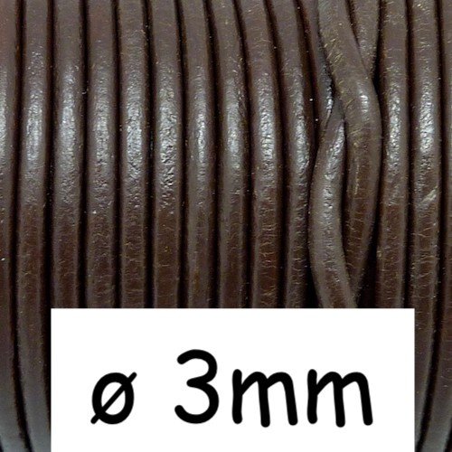 2m cordon cuir rond 2,8mm de couleur marron foncé, brun