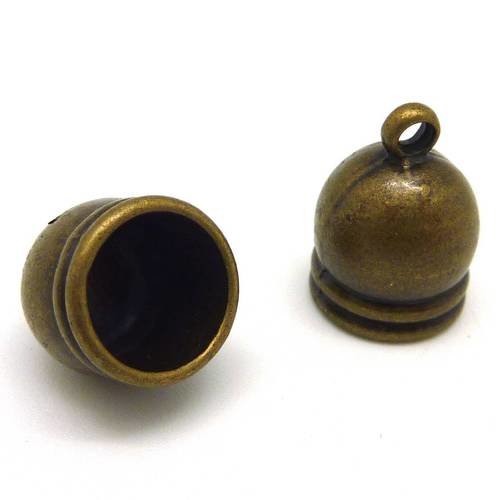 4 embouts pour cordon de 9mm motif cloche en métal de couleur bronze