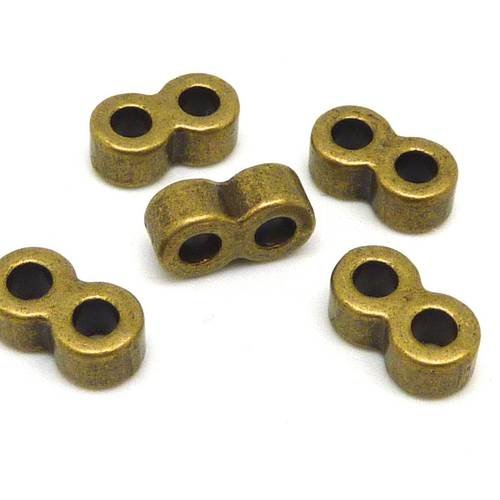 20 perles, connecteur multi rangs, 2 trous en métal de couleur bronze pour cordon de 2,5mm