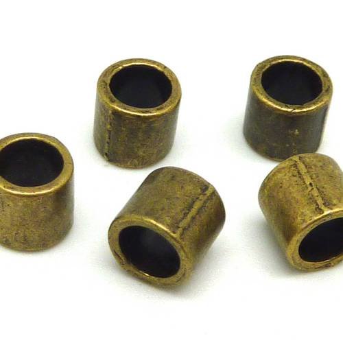 20 perles tube 7mm lisse en métal de couleur bronze à gros trou 5mm
