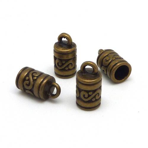 10 embouts pour cordon 4,5mm - 5mm en métal gravé de couleur bronze