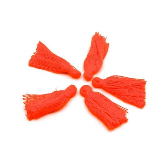 Lot de 5 petits pompons orange vif, orange fluo 2,5cm en polyester 