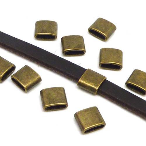 15 perles passant rectangulaire pour lanière de 7mm en métal de couleur bronze - slide 