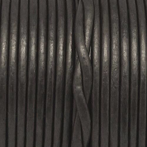 2m cordon cuir rond 2mm de couleur gris anthracite légèrement métallisé