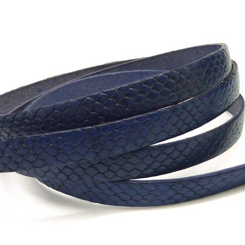 20cm lanière cuir plat 10mm texturé gravé serpent écailles de couleur bleu foncé, bleu marine 