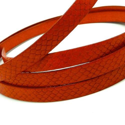 20cm lanière cuir plat 10mm texturé gravé serpent écailles de couleur orange rouille lumineux 