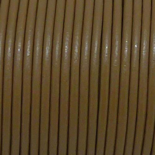 2m cordon cuir rond 1,5mm de couleur marron clair, marron sépia, sable