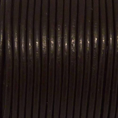 2m cordon cuir rond 1,5mm de couleur marron foncé, brun 