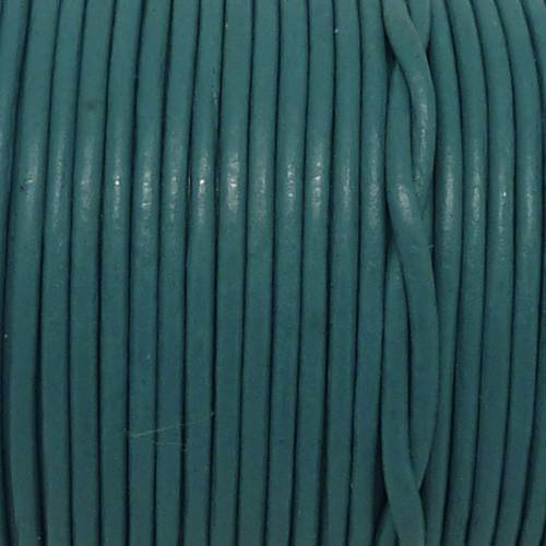 2m cordon cuir rond 1,5mm de couleur bleu vert turquoise 