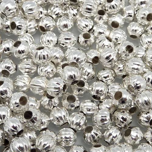 10g soit environ 100 petites perles légères en métal argenté texturé strié ronde lisse 4mm 