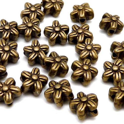 20 perles petite fleur connecteur en métal de couleur bronze travaillé 6,3mm