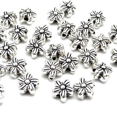 20 perles petite fleur connecteur en métal argenté travaillé 6,3mm