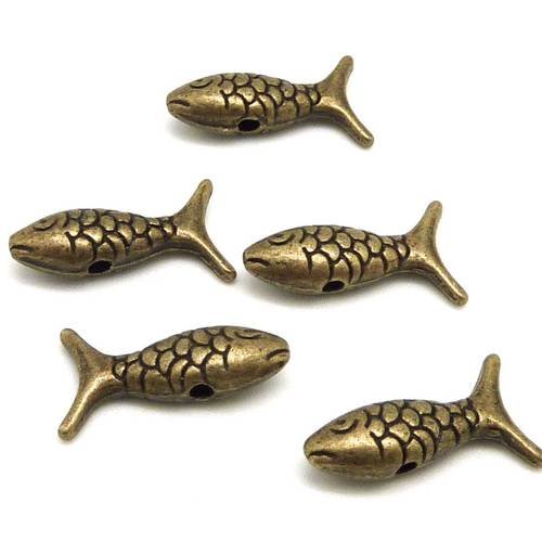 5 perles poisson 17,7mm en métal de couleur bronze