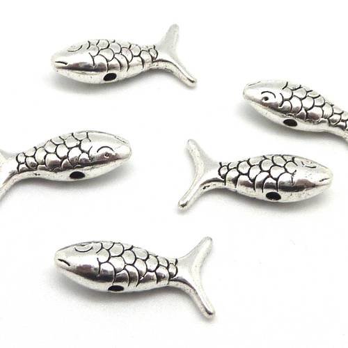 5 perles poisson 17,7mm en métal argenté