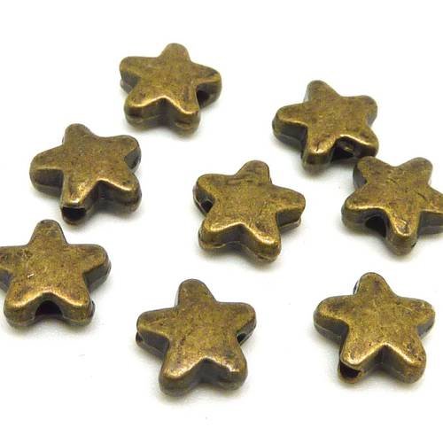 20 petites perles étoiles 7,1mm en métal de couleur bronze