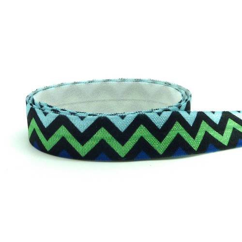 R-1m ruban élastique 15mm motif zigzag triangle géométrique pour headband par exemple de couleur bleu marine, vert