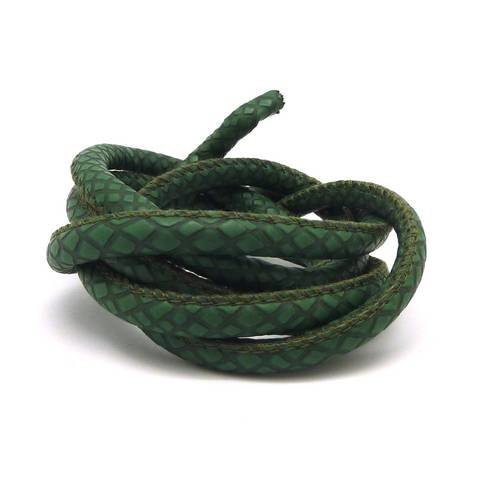1m cordon simili cuir 6mm carreaux, jacquards, imitation serpent, écailles de couleur vert bouteille mat 