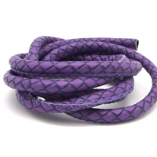 1m cordon simili cuir 6mm carreaux, jacquards, imitation serpent, écailles de couleur violet mat 