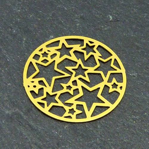 2 estampes en filigrane ronde motif étoile 20,4mm en métal doré 