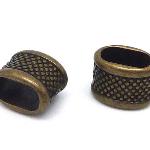 5 perles passant tube gravé de point 14,3mm en métal de couleur bronze pour cuir régaliz